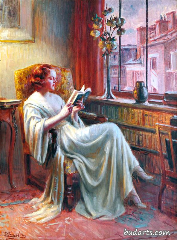 窗边看书的女人