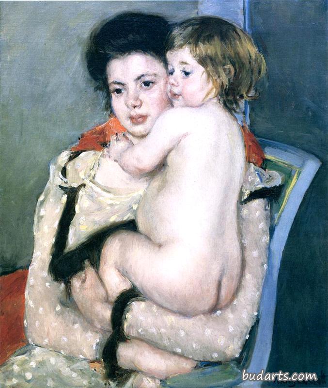 莱茵·勒斐伏尔抱着一个裸体婴儿