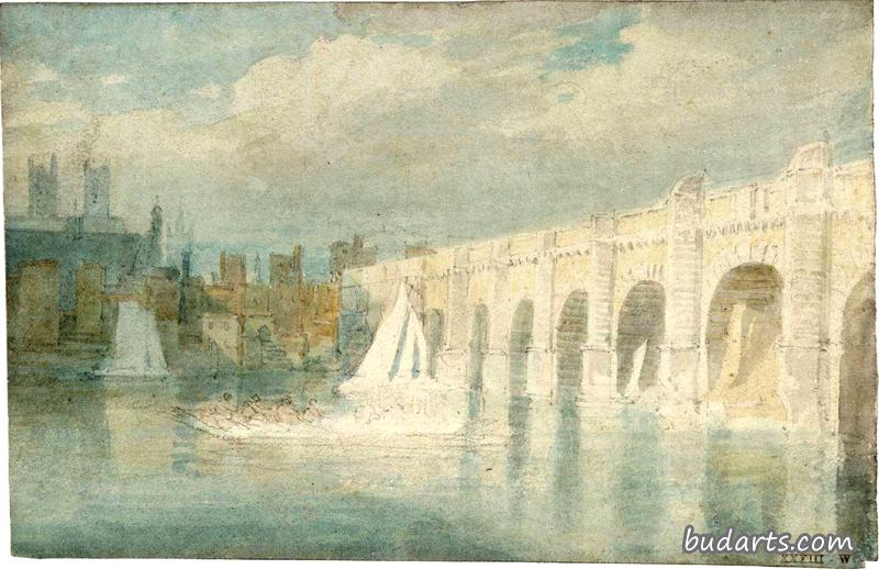 威斯敏斯特桥，河对岸有修道院