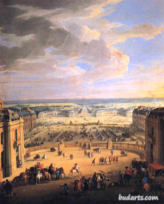 凡尔赛宫前院和马厩的景观