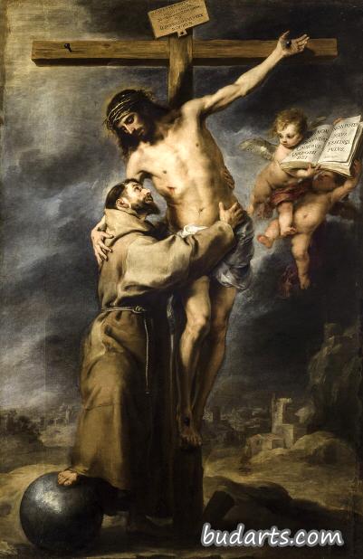 圣方济各抱着在十字架上的基督