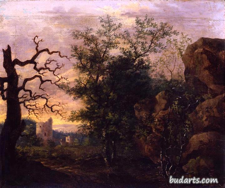 landscape with bare tree