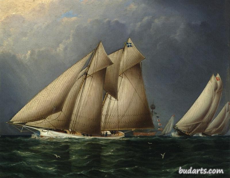 “费内拉”号纵帆船环绕着“埃斯特尔”号的沙钩轻船