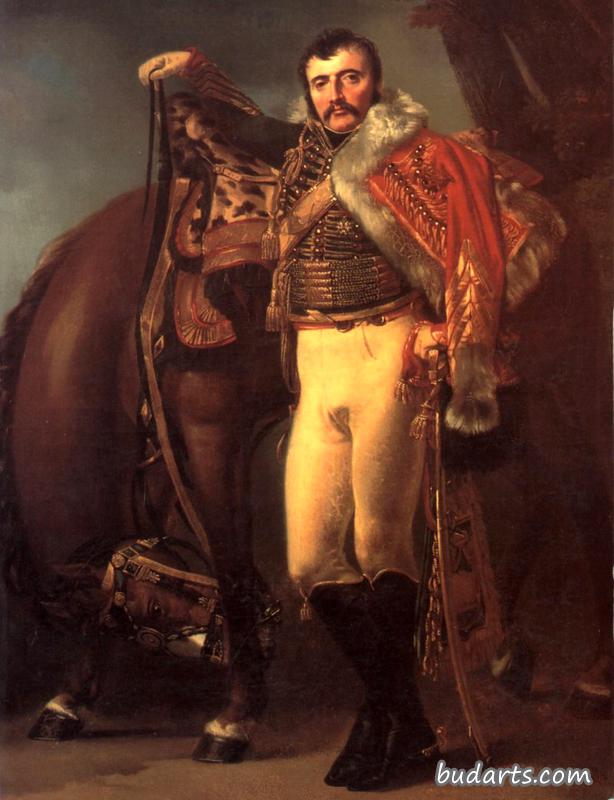 克劳德·艾蒂安·盖约特上校和他的马的肖像