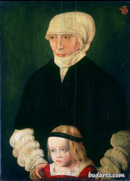 玛格丽特·厄米勒、née Schwab和她的女儿的肖像