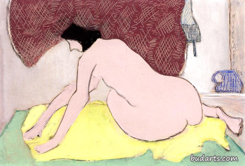 黄毯子上的裸体