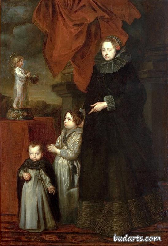 洛米利尼侯爵夫人的肖像，和她的孩子们一起祈祷