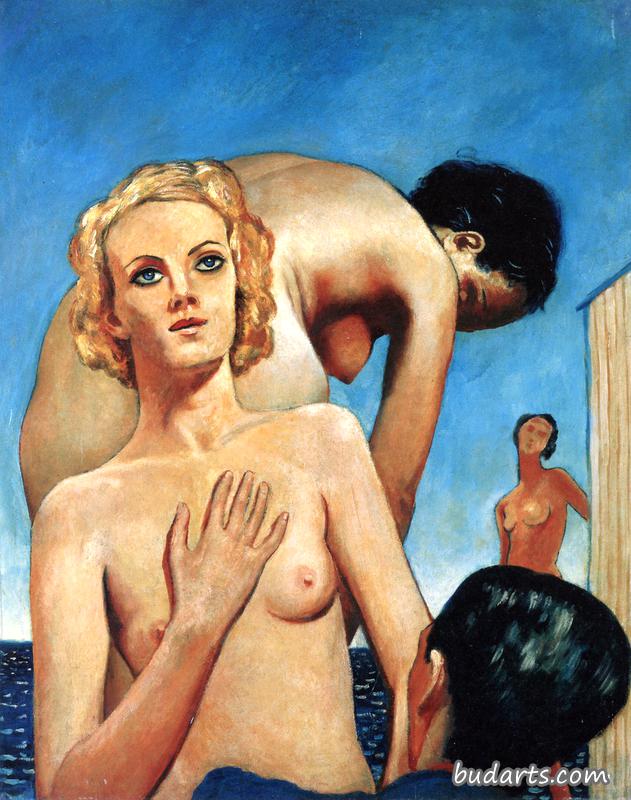 沐浴者，海边的裸体女人