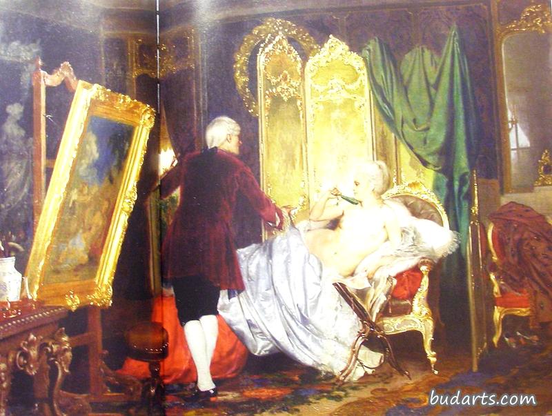 法国路易十五时期的画家画了一幅侯爵夫人的肖像