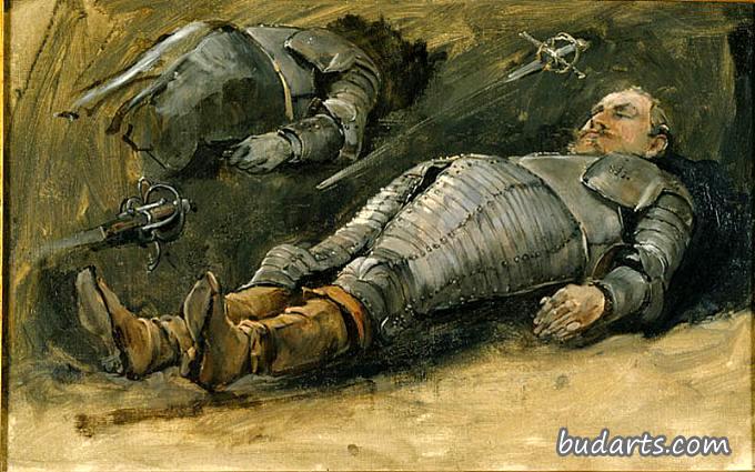 瑞典古斯塔夫二世阿道夫在沃尔加斯特被抬上船的尸体中的国王习作