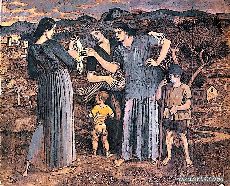 风景中的母亲和孩子