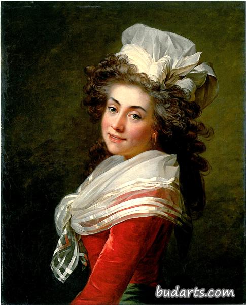 格雷考特侯爵的肖像，没有德拉弗雷斯奈，穿着红色天鹅绒连衣裙