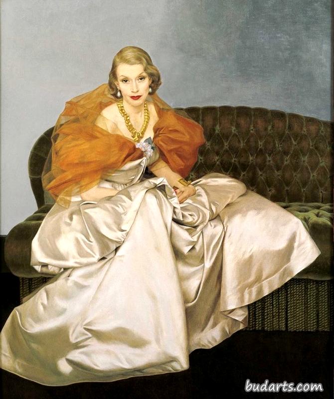 米莉森特·罗杰斯夫人穿着查尔斯·詹姆斯的长袍