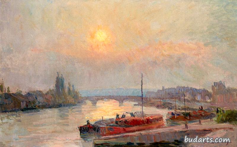 鲁昂的塞纳河，日落