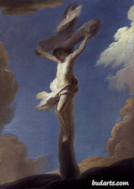 云彩构成的十字架上的基督