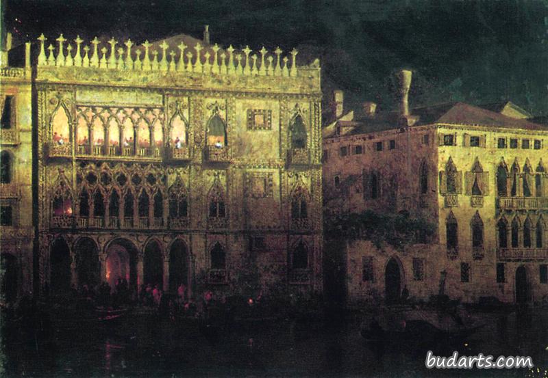 月光下的金色宫殿，威尼斯