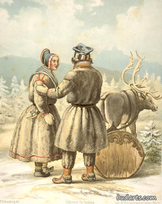 挪威卡拉绍克穿冬装的萨米人
