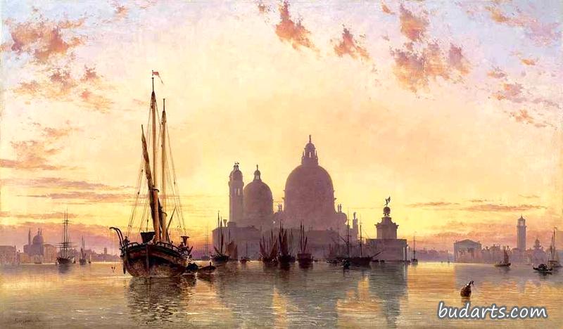 威尼斯圣玛丽亚德拉礼炮后的日落