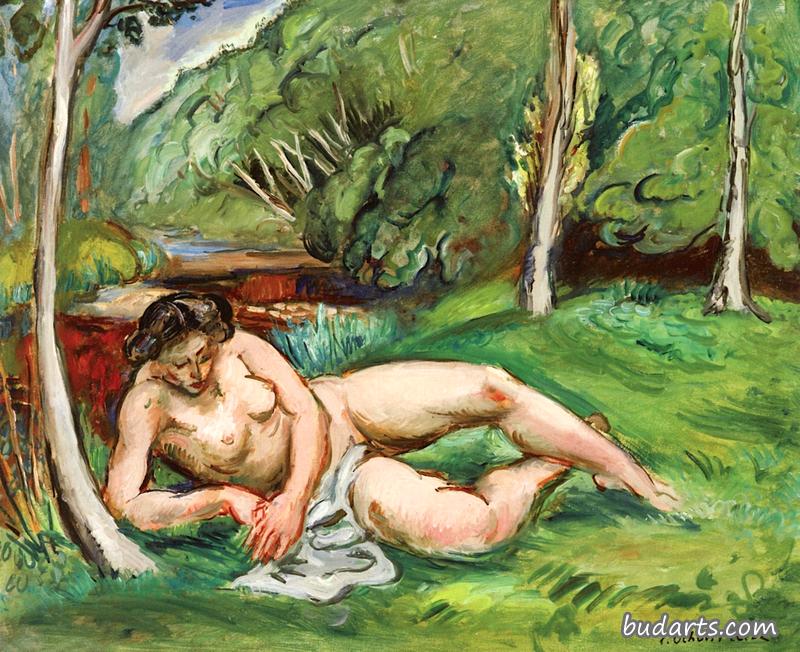裸体躺在风景中