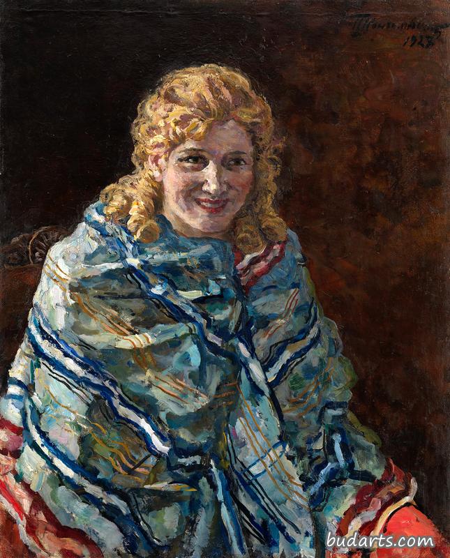 安娜·雷克施塔特披着蓝色披肩的肖像