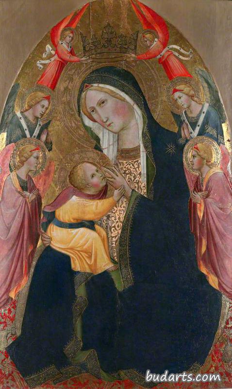 谦卑的圣母玛利亚与崇拜的天使