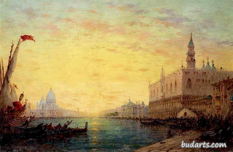威尼斯大运河日落
