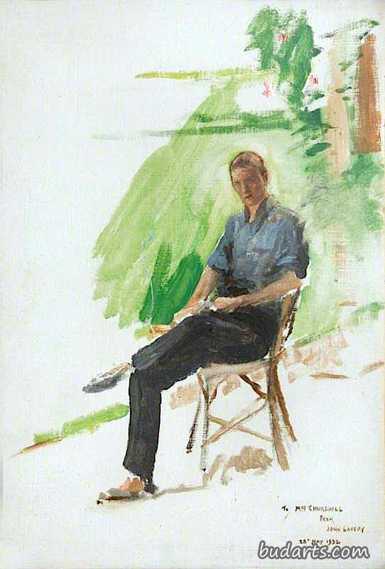 兰多夫·弗雷德里克·爱德华·斯宾塞·丘吉尔坐在花园椅子上的习作