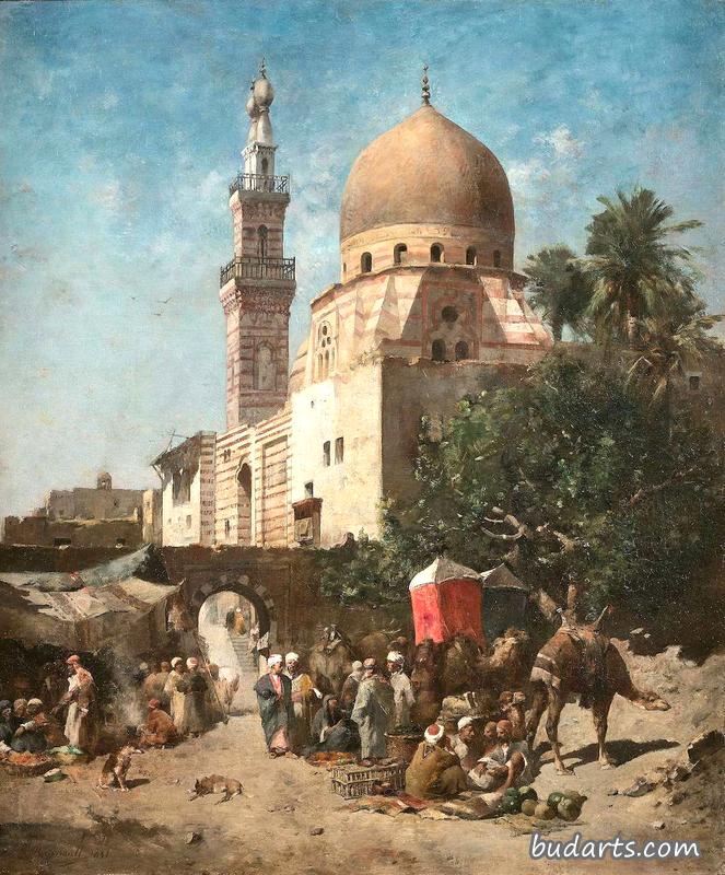 大篷车抵达开罗埃米尔阿克尔清真寺前