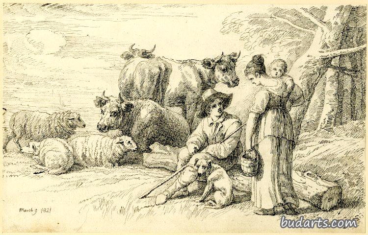 风景中的牛和人物