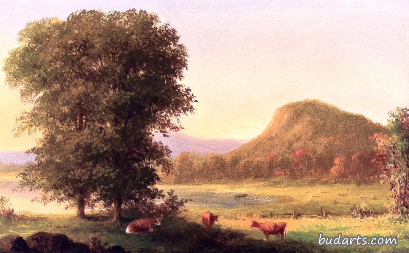 夏季景观与牛，东岩，纽黑文