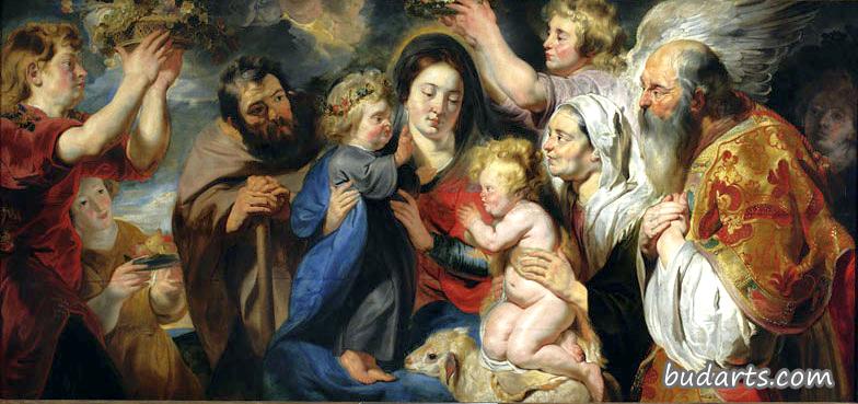 圣约翰的神圣家庭，他的父母和天使