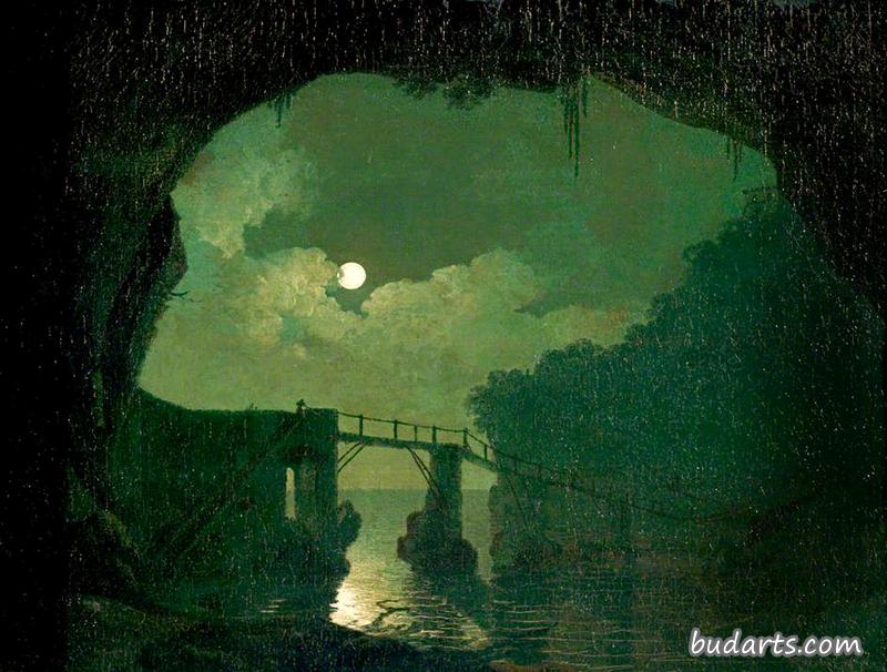 穿过洞穴的桥，月光