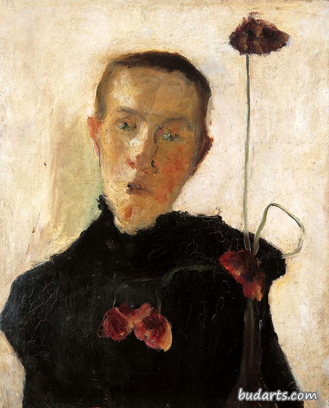 一个拿着罂粟花的女人的肖像