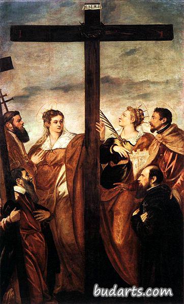 圣徒海伦和芭芭拉崇拜十字架