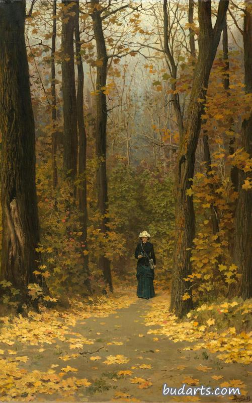 走在森林小路上的女人