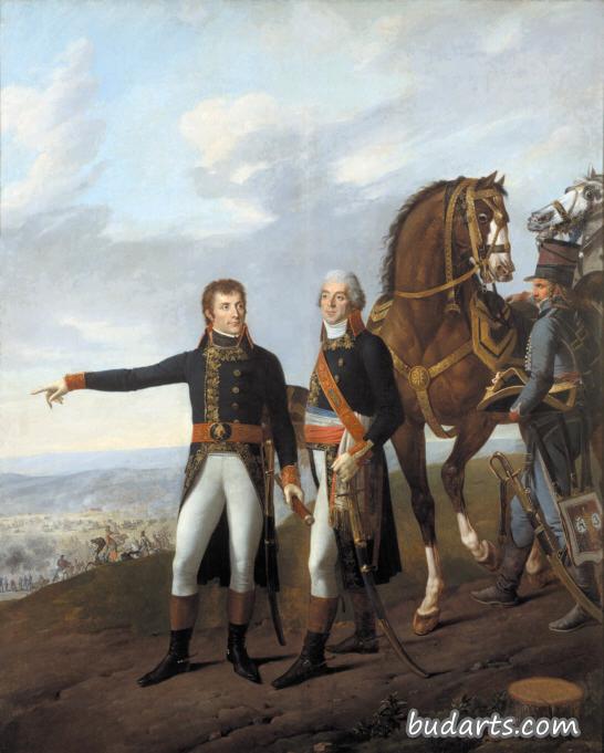 波拿巴将军和他的参谋长伯蒂埃在马伦戈战役中