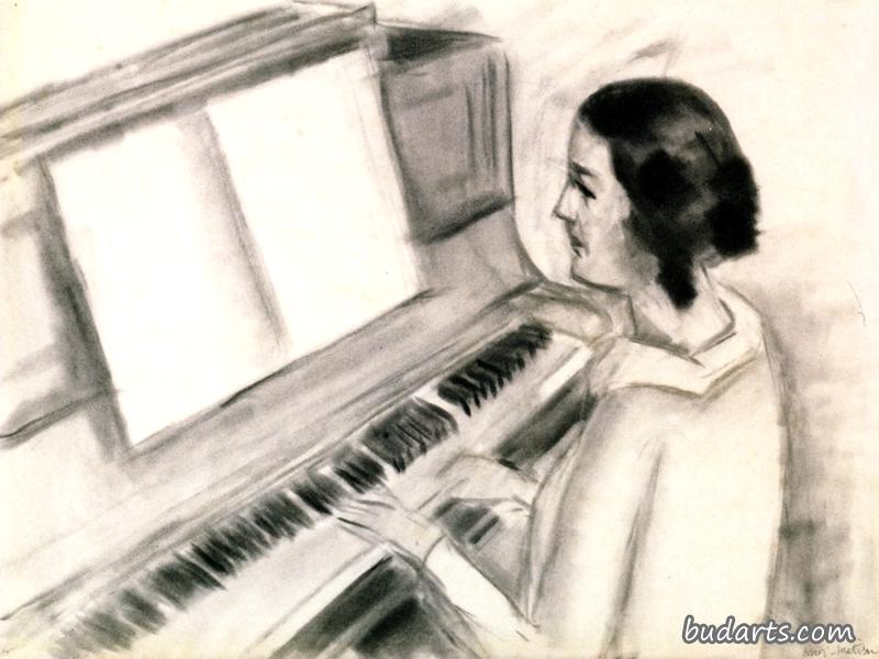 亨丽埃特弹钢琴的肖像
