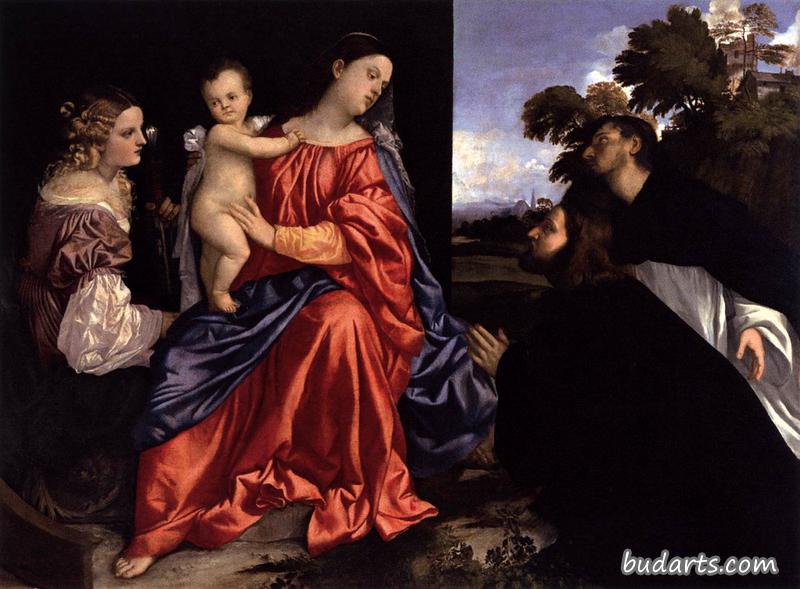 圣母子与圣凯瑟琳和多米尼克和一个捐赠者