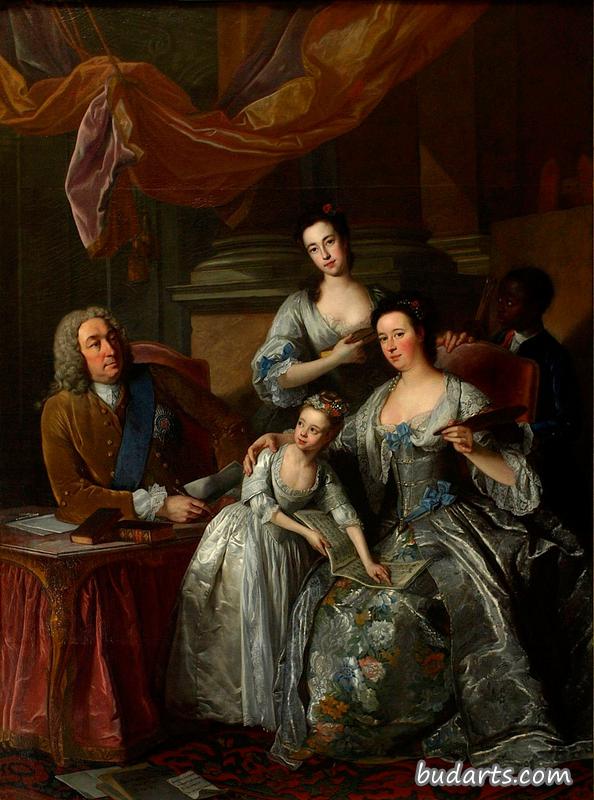 伯灵顿第三伯爵和科克第四伯爵理查德·博伊尔及其妻子和女儿的肖像