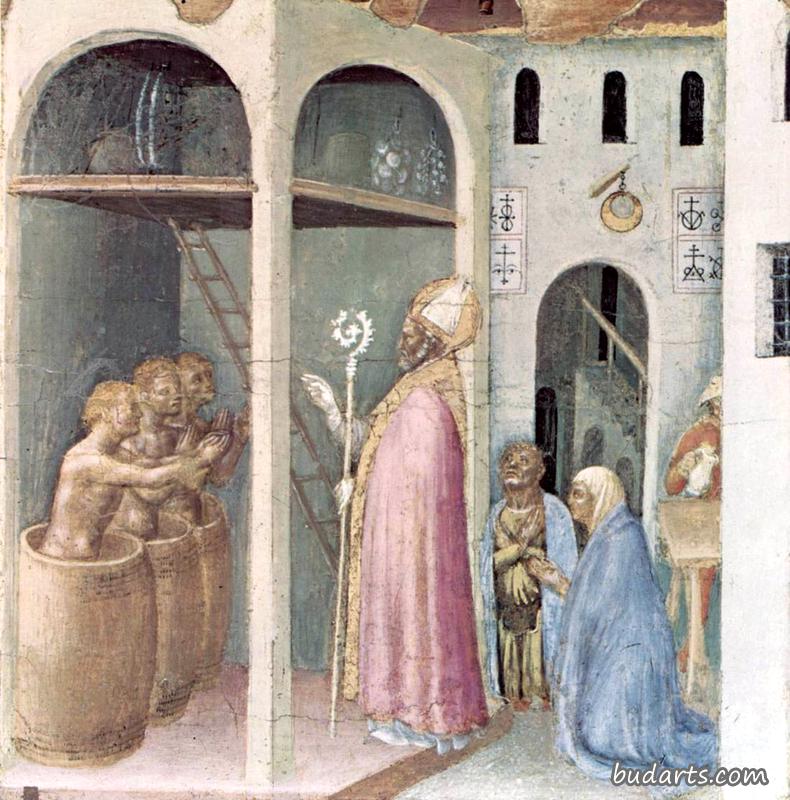 圣尼古拉斯从盐水中拯救了三个年轻人（夸拉泰西祭坛画）