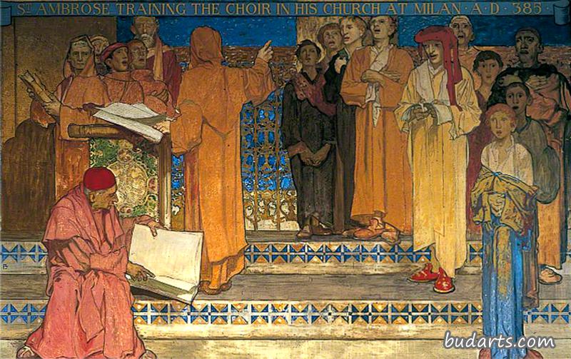 公元385年，圣安布罗斯在米兰的教堂训练唱诗班