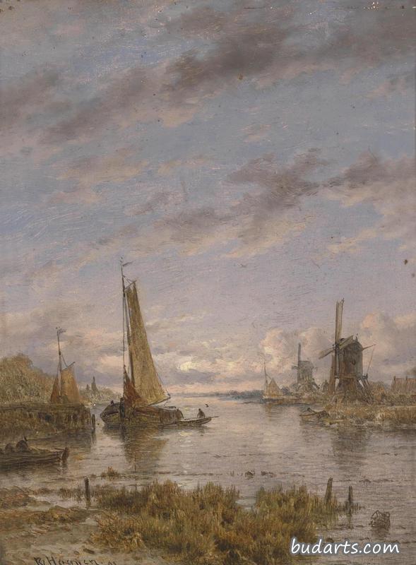 带帆船的荷兰运河