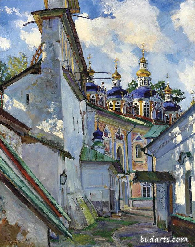 普斯科沃佩切斯基修道院乌彭斯基大教堂的钟楼和圆顶
