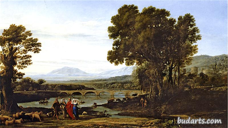 雅各布、拉班和他的女儿们的河景