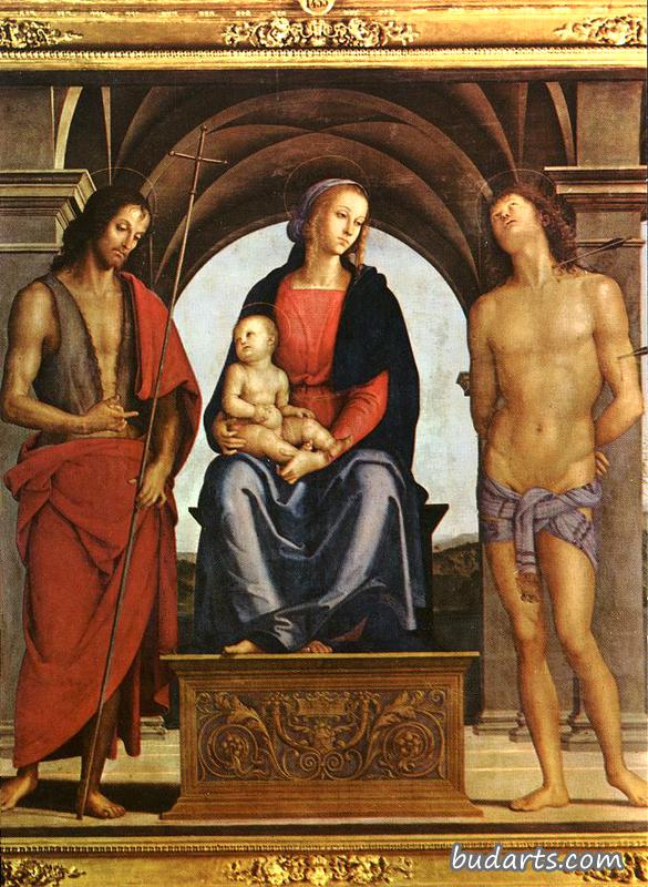 施洗圣约翰和圣塞巴斯蒂安之间的圣母玛利亚
