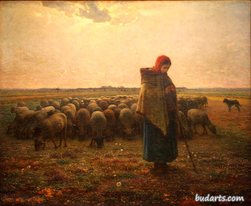 牧羊女与羊群