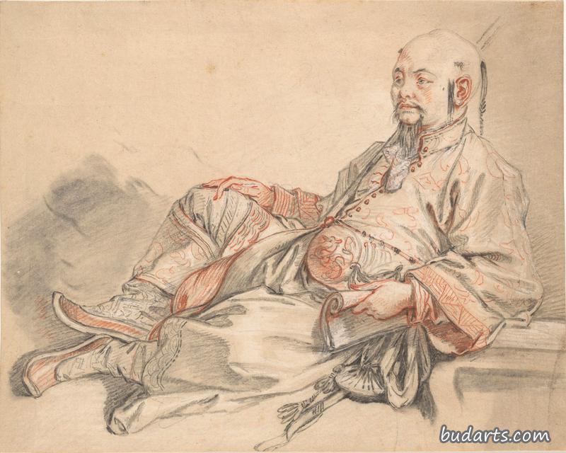 穿着中国服装，躺着的男人