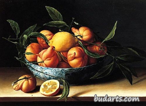 一碗库拉索橙子的静物画
