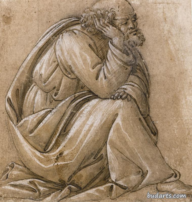 为坐着的圣约瑟习作，他的头靠在右手上