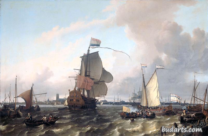 “布里埃尔”号护卫舰在鹿特丹附近的马斯号上